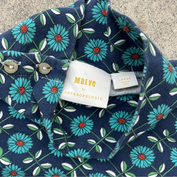 Maeve Anthropologie Floral Blouse Mock Neck button shoulder Cottagecore blue L - Picture 4 of 6